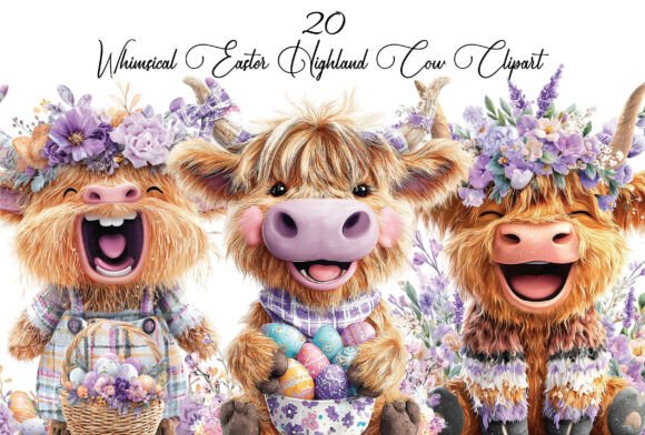 Download Whimsical Easter Highland Cow Clipart - Premium Resources