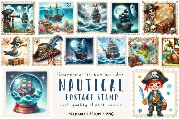 Download Nautical Pirates Stamp Postage Clipart - Pirates Collection
