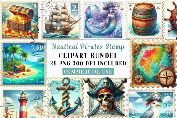 Download Nautical Pirates Stamp Postage Clipart - Pirates Collection